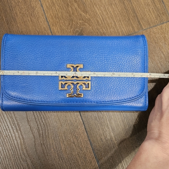 Tory Burch 💙 Britten Duo Envelope Long Continental Snap Closure Leather Wallet - Picture 12 of 16